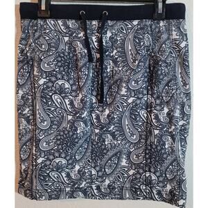 Cleo Petites Black White Paisley Print Pencil Mini Skirt 6 Drawstring Waist